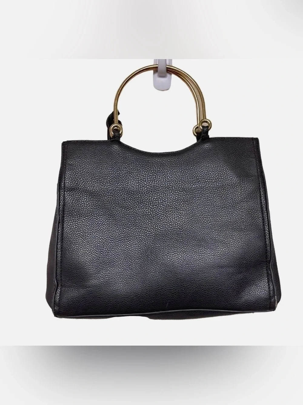 bebe Black Satchel with Gold Ring Handles and Two-Tone Tassels